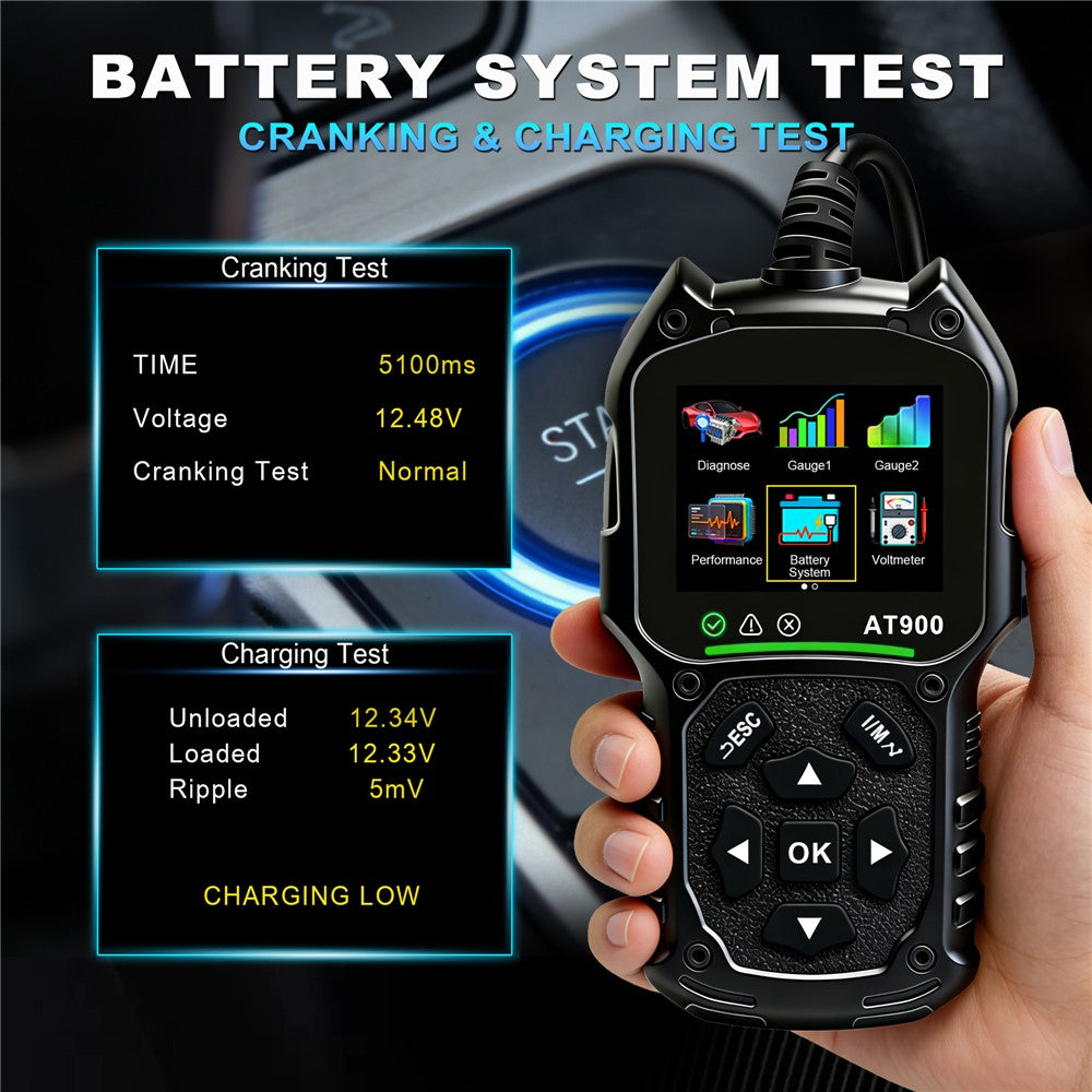 AT900 OBD2 Car Diagnostic Scanner Tool Support Cloud Print 2.4 Inch TFT Screen Battery Tester for Engine Check