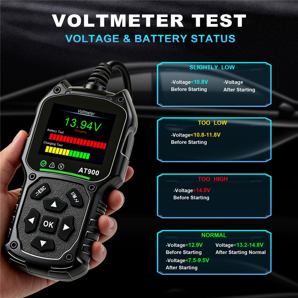 AT900 OBD2 Car Diagnostic Scanner Tool Support Cloud Print 2.4 Inch TFT Screen Battery Tester for Engine Check