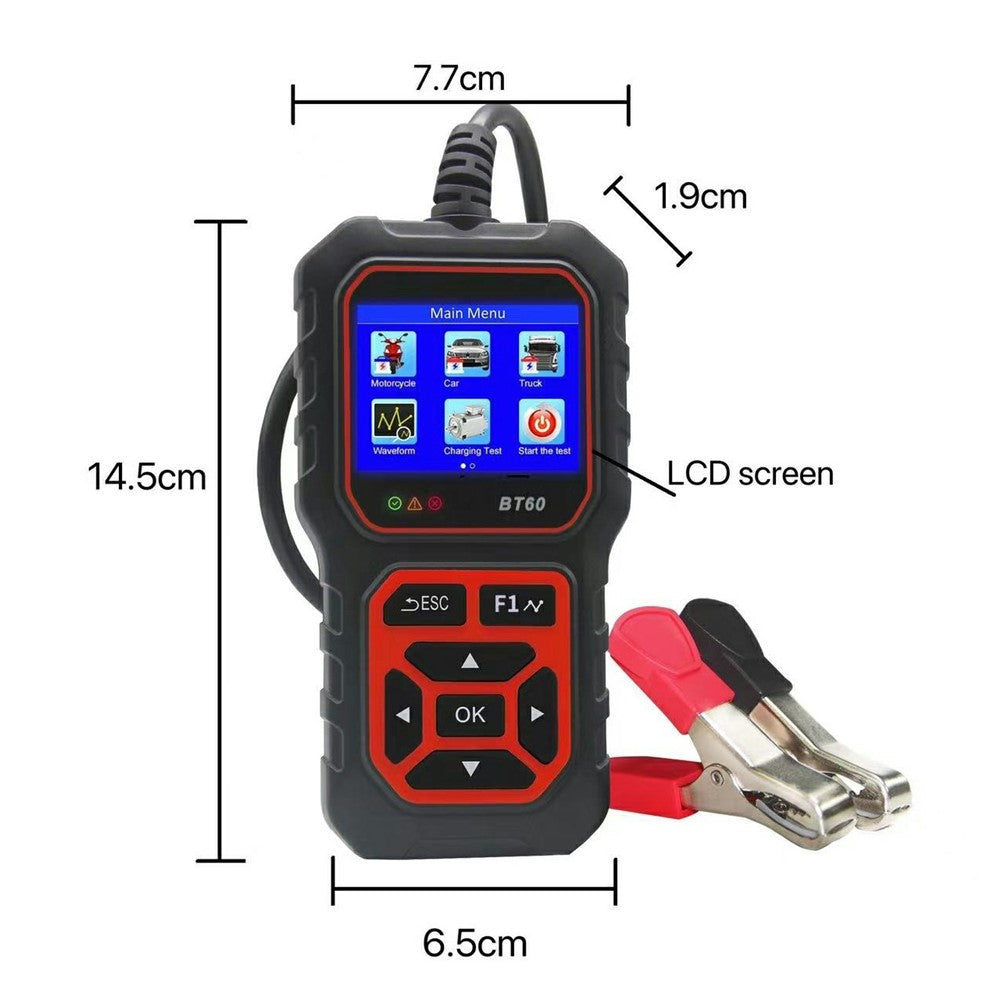 BT60 2,4 tommer TFT-skærm batteritester og -analysator 6V / 12V / 24V bil motorcykel lastbil blysyre batteridiagnoseværktøj