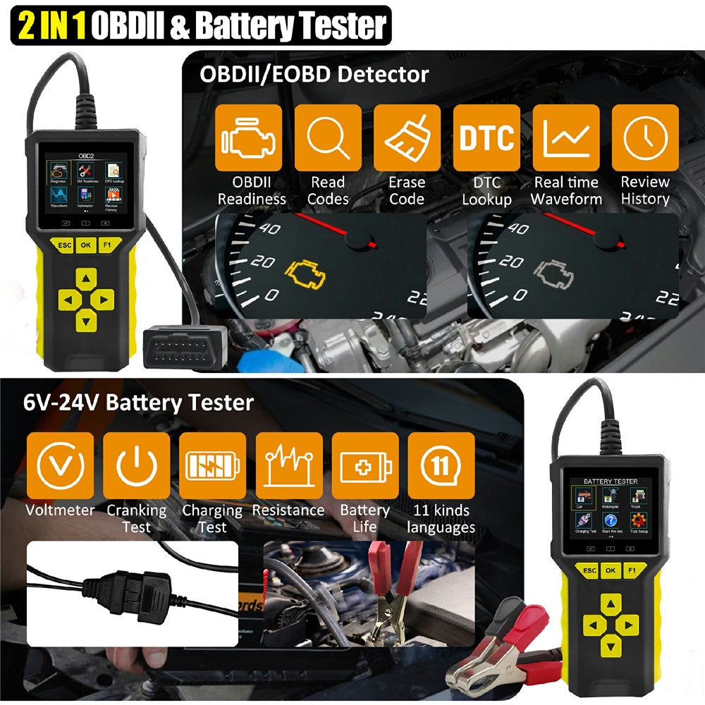 BT80 2-i-1 OBD2 Skanner 6V-24V Batteritestare Diagnostikverktyg för bil motorcykel lastbil