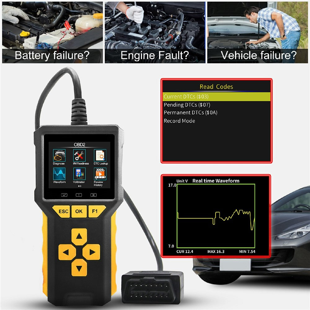 BT80 2-i-1 OBD2 Skanner 6V-24V Batteritestare Diagnostikverktyg för bil motorcykel lastbil