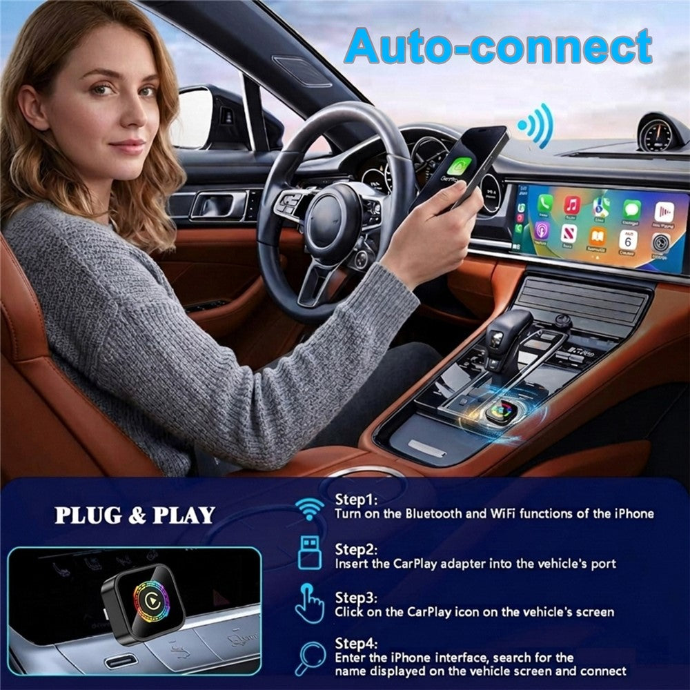 Q1A 2-in-1 Wireless CarPlay Android Auto Adapter BT5.0 Dual Band WiFi USB Dongle with One-Button Switching