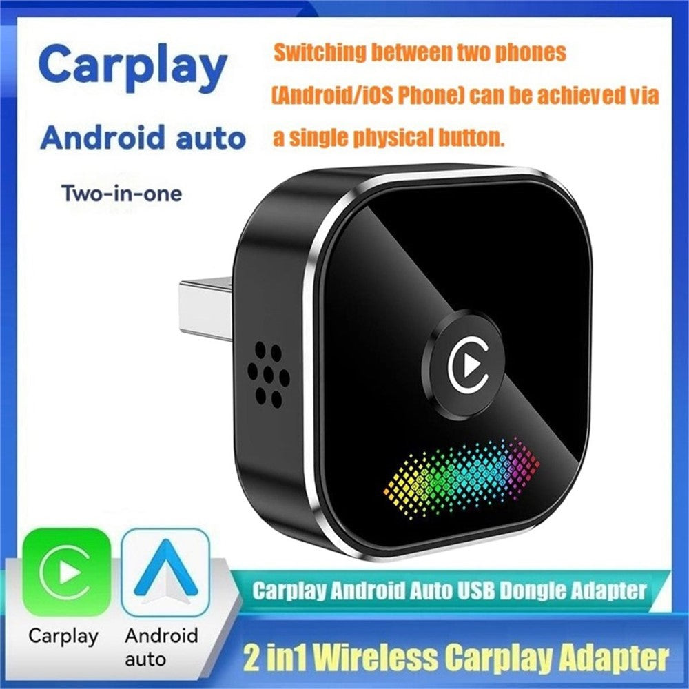Q1A 2-i-1 Kablet til Trådløs CarPlay Android Auto Adapter Bluetooth-kompatibel 5.0 USB-dongle med knap til bil