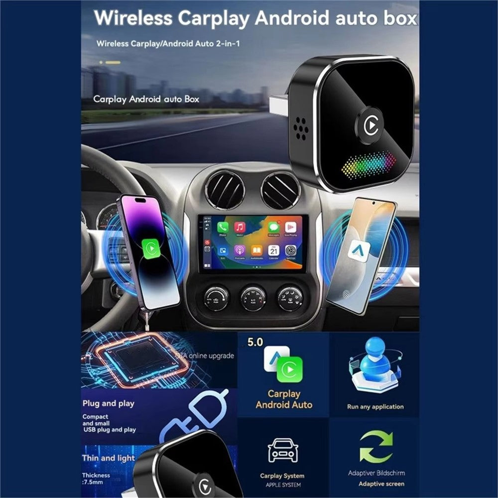 Q1A 2-i-1 Kablet til Trådløs CarPlay Android Auto Adapter Bluetooth-kompatibel 5.0 USB-dongle med knap til bil