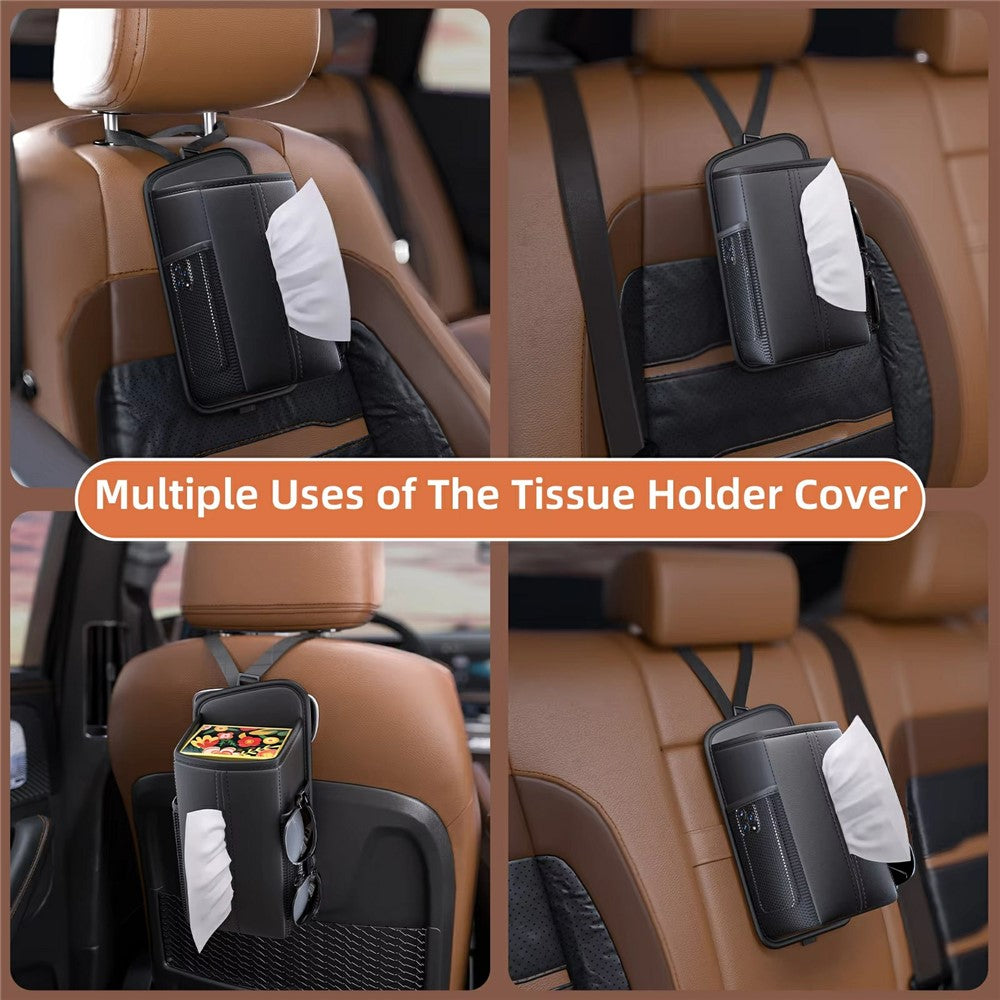 PU Leather Car Seat Side Organizer Tissue Box Holder Multi-Functional Storage Bag with Side Pockets