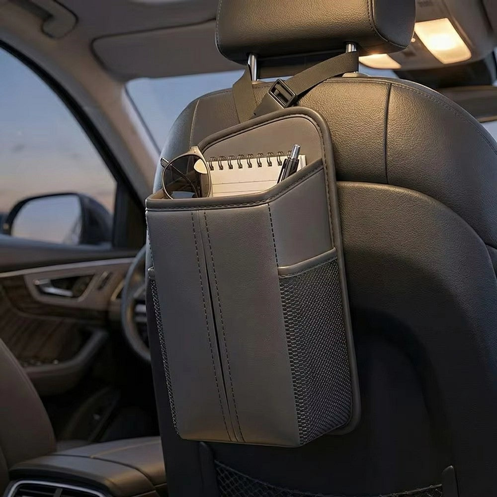 PU Leather Car Seat Side Organizer Tissue Box Holder Multi-Functional Storage Bag with Side Pockets