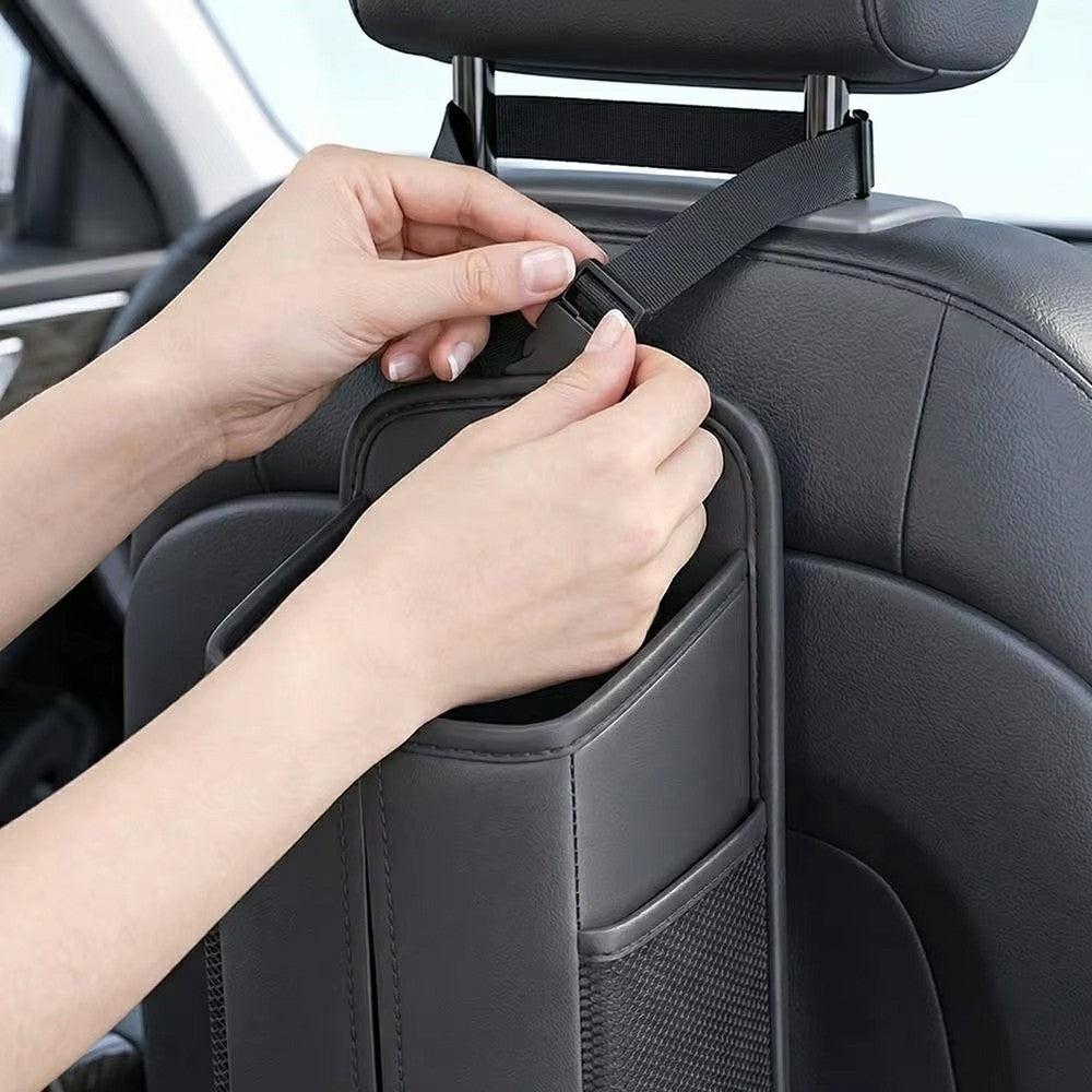 PU Leather Car Seat Side Organizer Tissue Box Holder Multi-Functional Storage Bag with Side Pockets