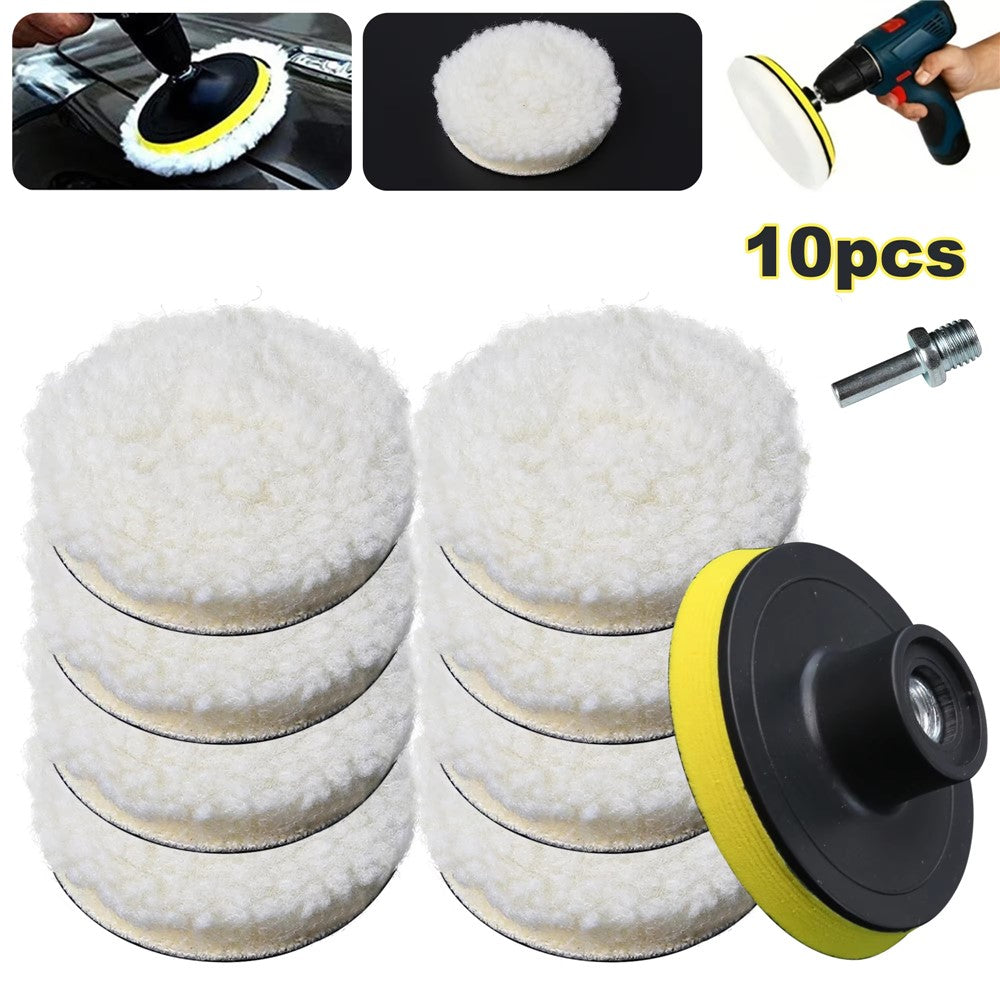 10Pcs 3 Inch Car Polishing Pads Set Wool Buffing Sponge Pads Kit for Car Cleaning Waxing