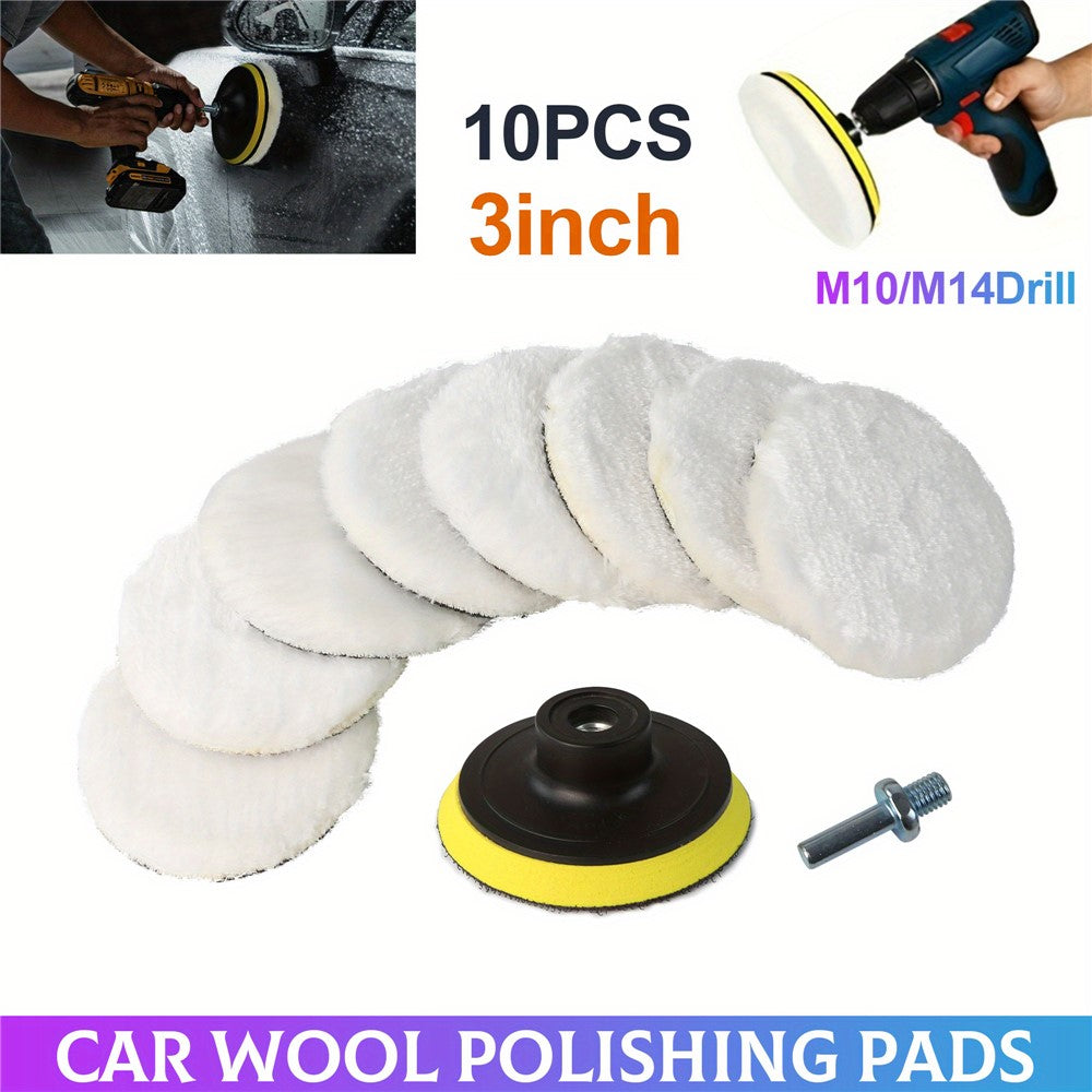 10Pcs 3 Inch Car Polishing Pads Set Wool Buffing Sponge Pads Kit for Car Cleaning Waxing