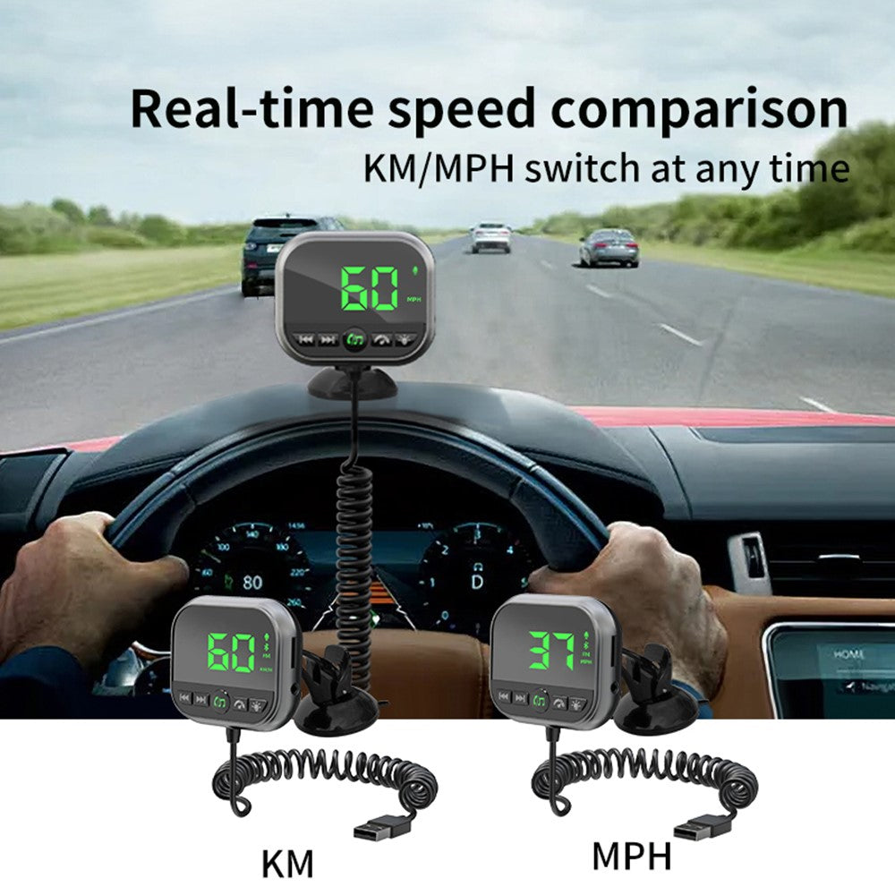 C80 6-in-1 Car HUD Display Bluetooth-compatible 5.3 FM Transmitter Speed Monitor TF Card Car Audio Adapter Receiver for Dashboard