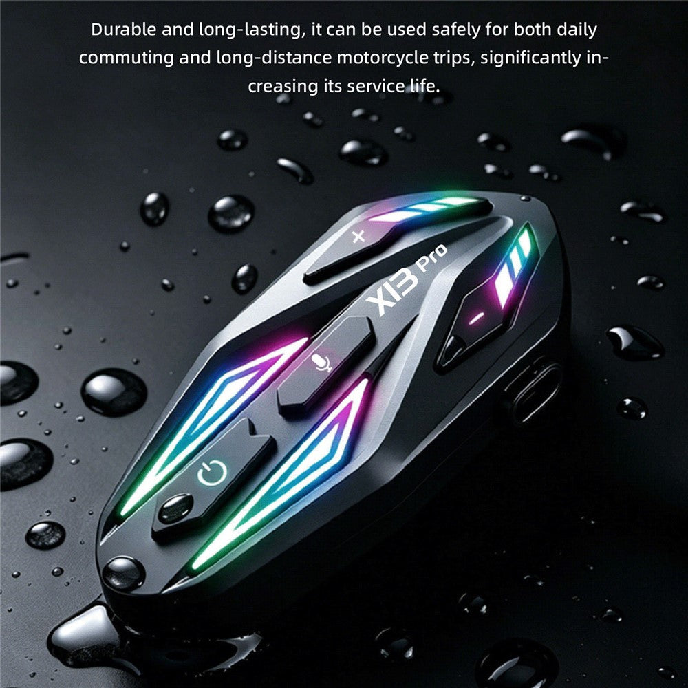 X13 Pro Bluetooth-compatible Helmet Intercom Earphones IPX6 Waterproof Motorcycle Riding Headset with Hard Mic