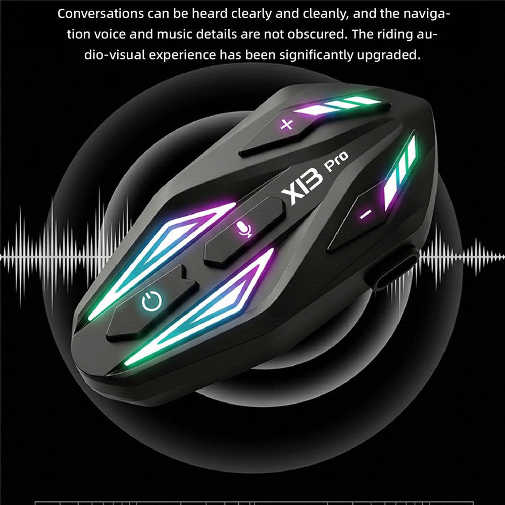 X13 Pro Bluetooth-compatible Helmet Intercom Earphones IPX6 Waterproof Motorcycle Riding Headset with Hard Mic