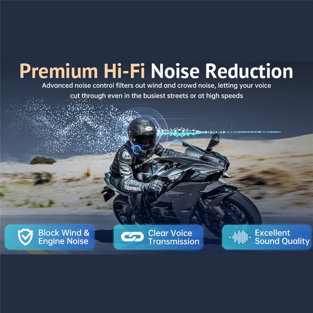 A50 Pro Hi-Fi stereolyd Motorcykelhjelm Bluetooth-kompatibel intercom-øretelefoner med hård mikrofon til kørsel