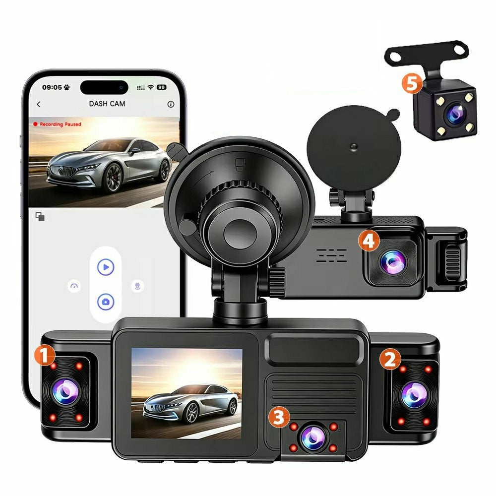 A52 5-Channel 2K WiFi Dash Cam 360 Degree Panoramic Car Driving Recorder