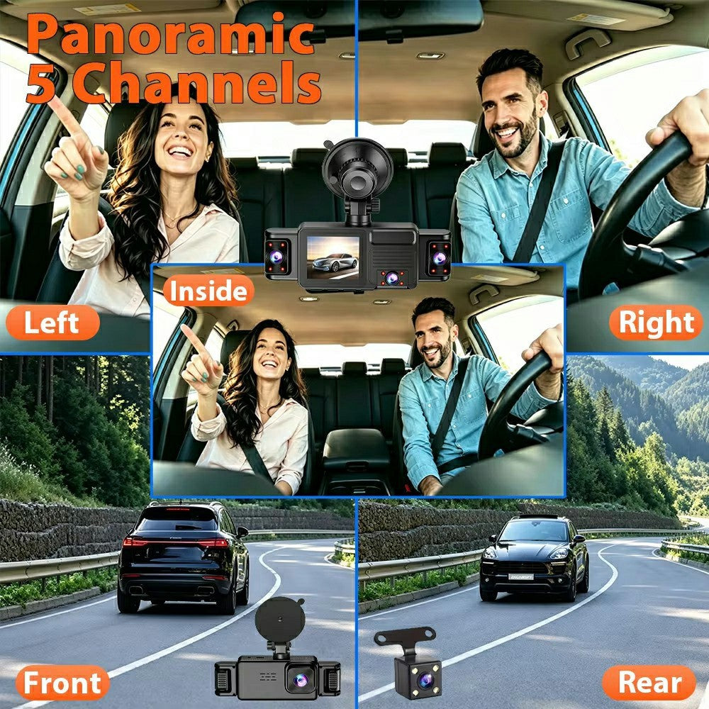 A52 5-Channel 2K WiFi Dash Cam 360 Degree Panoramic Car Driving Recorder