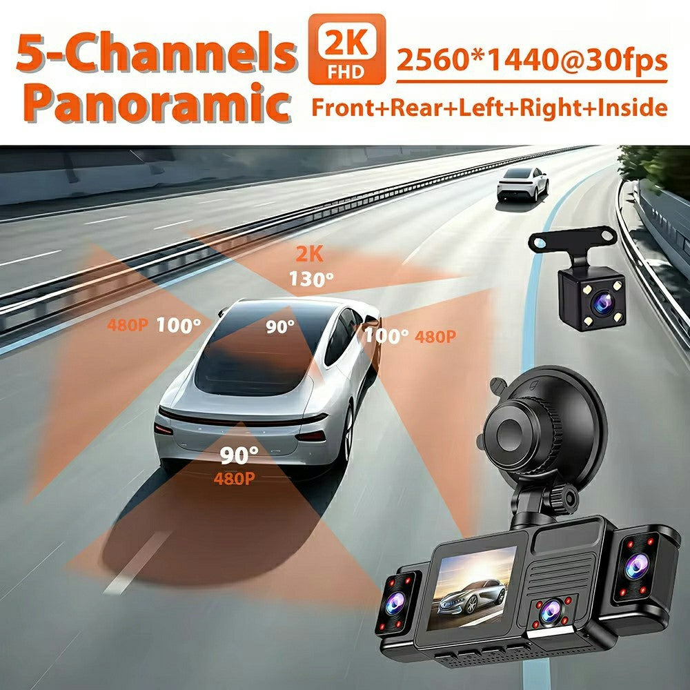 A52 5-Channel 2K WiFi Dash Cam 360 Degree Panoramic Car Driving Recorder
