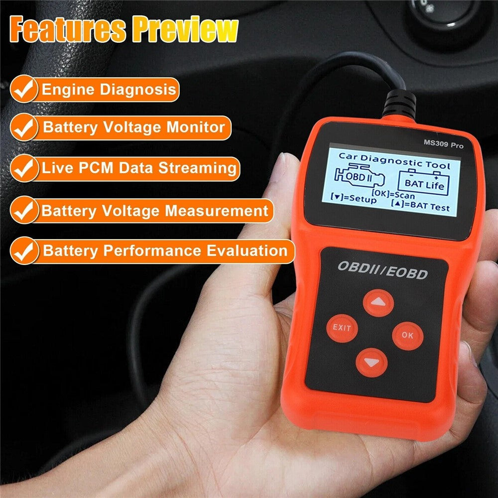 MS309 PRO OBD2 Scanner Car Diagnostic Tool Battery Tester Code Reader for 12V Gasoline Vehicles