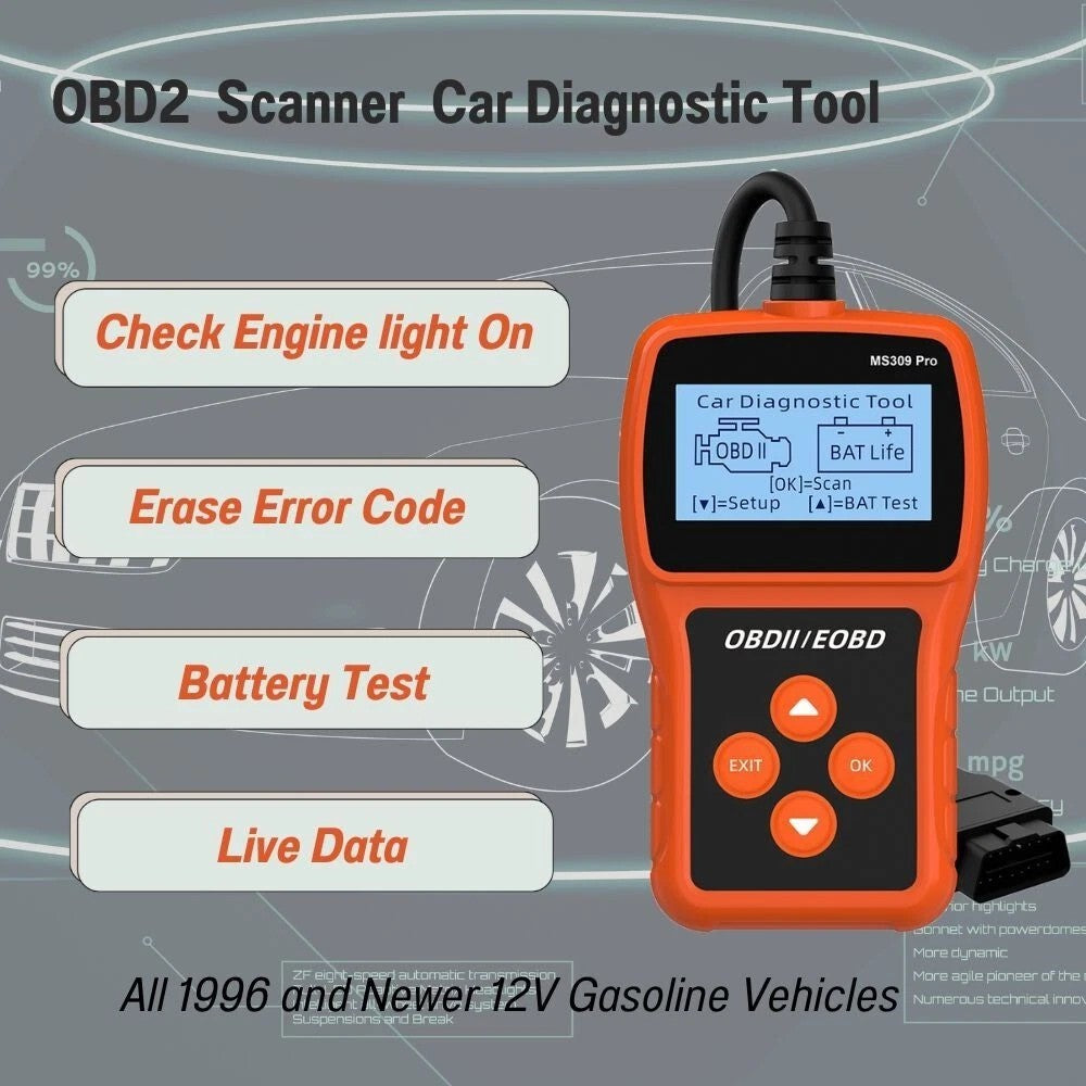 MS309 PRO OBD2 Scanner Car Diagnostic Tool Battery Tester Code Reader for 12V Gasoline Vehicles