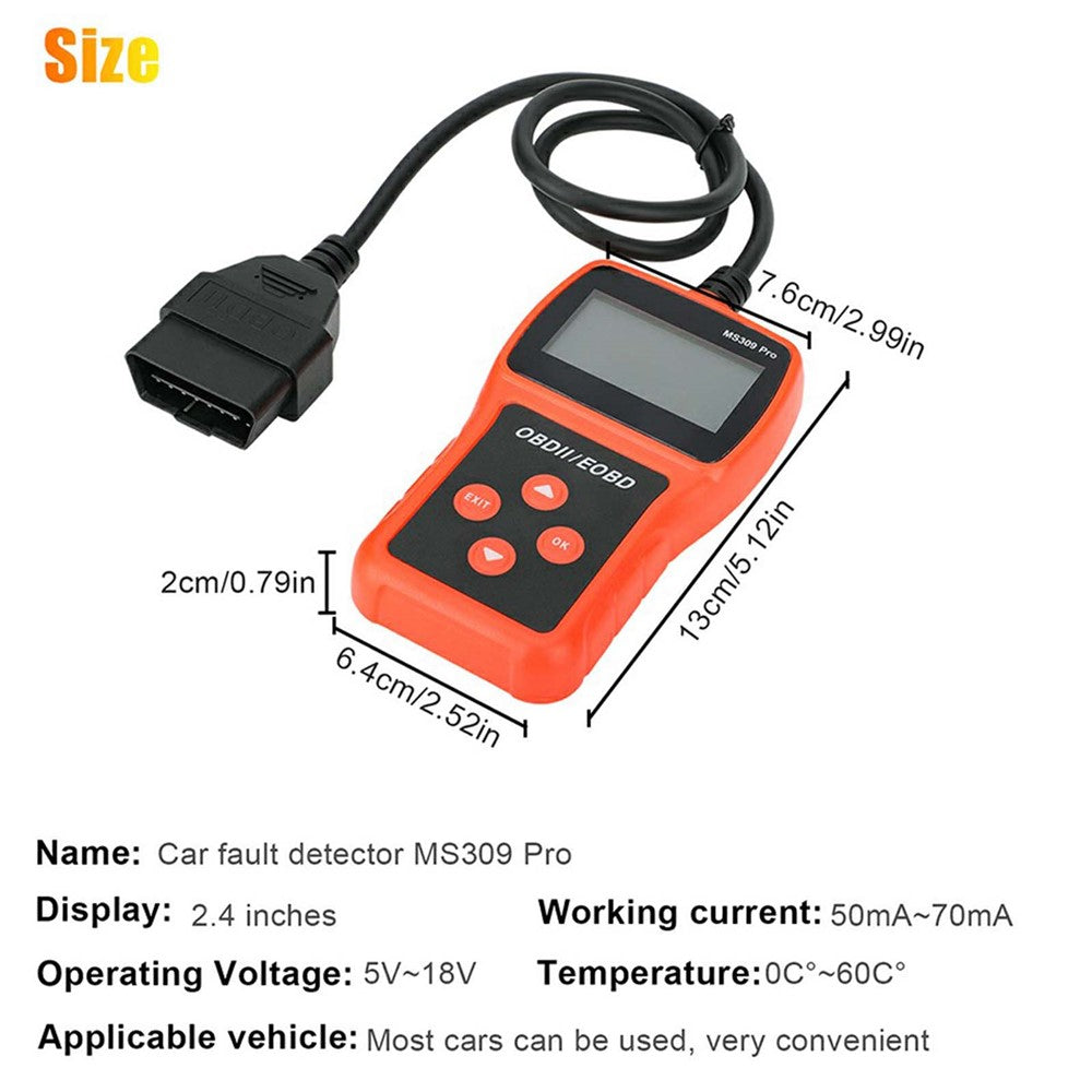 MS309 PRO OBD2 Scanner Car Diagnostic Tool Battery Tester Code Reader for 12V Gasoline Vehicles