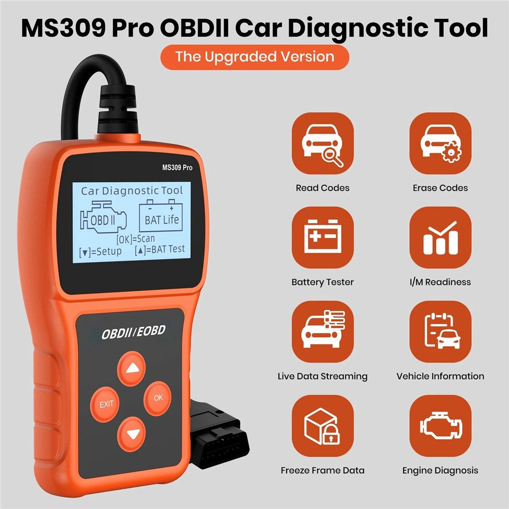 MS309 PRO OBD2 Scanner Car Diagnostic Tool Battery Tester Code Reader for 12V Gasoline Vehicles