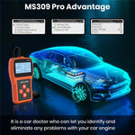 MS309 PRO OBD2 Scanner Car Diagnostic Tool Battery Tester Code Reader for 12V Gasoline Vehicles