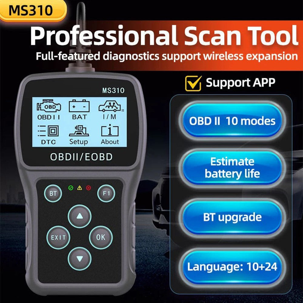 MS310 OBD2 Car Diagnostic Scanner 2.4 inch LCD Screen Code Reader Battery Tester