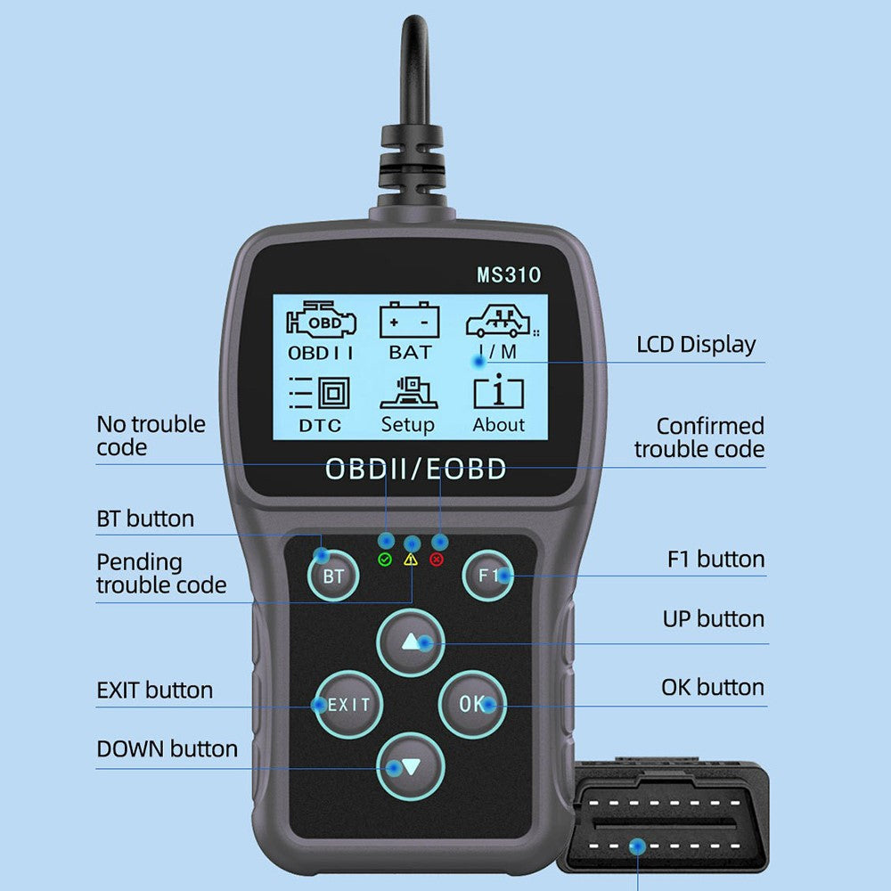 MS310 OBD2 Car Diagnostic Scanner 2.4 inch LCD Screen Code Reader Battery Tester