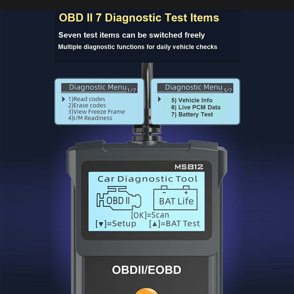 MS812 OBD2 Scanner for Fiesta II 2006-2014 Car Diagnostic Tool Battery Tester Code Reader with 7 OBD II Modes
