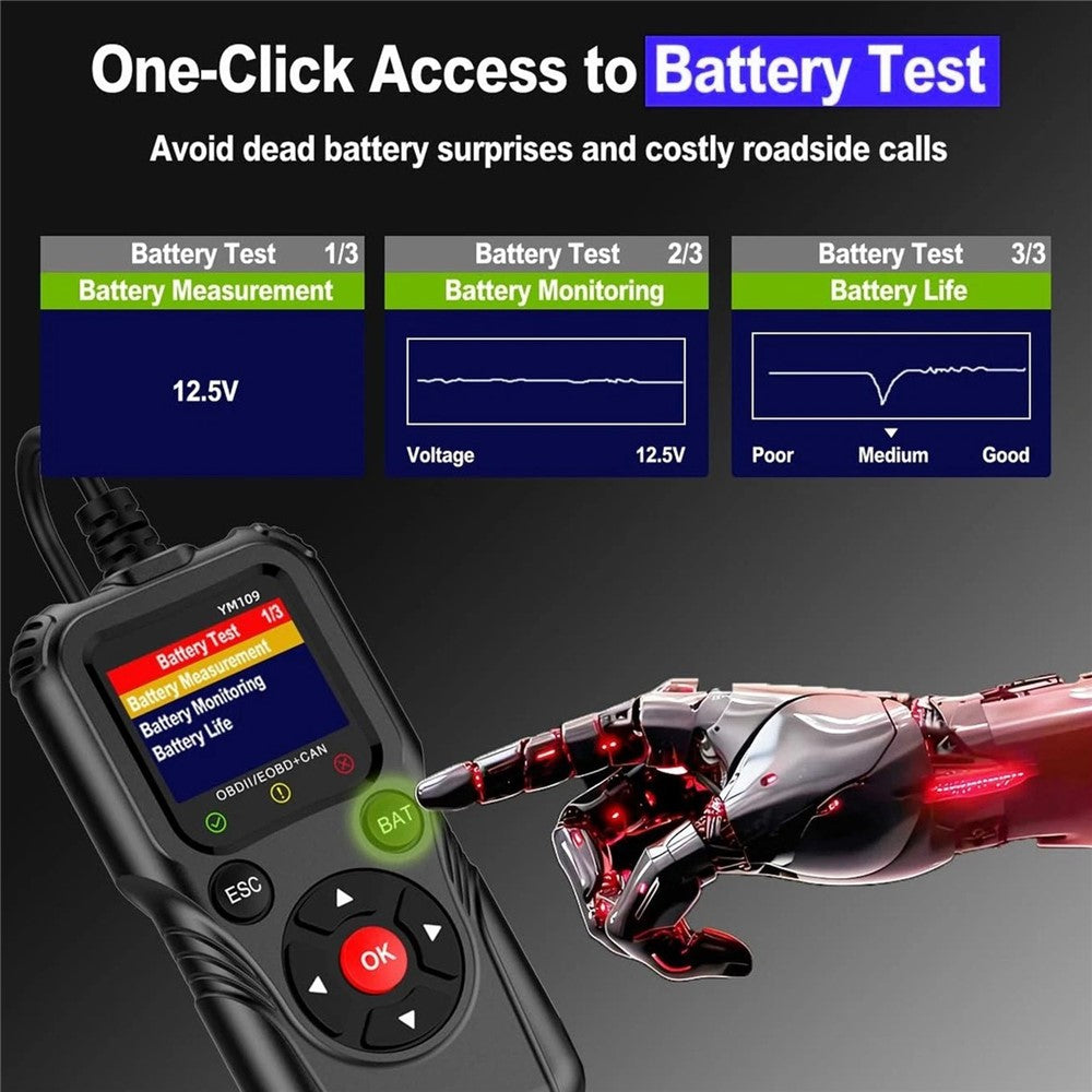 YM109 2.8 inch Color LCD OBD2 Scanner with Battery Test Car Diagnostic Code Reader