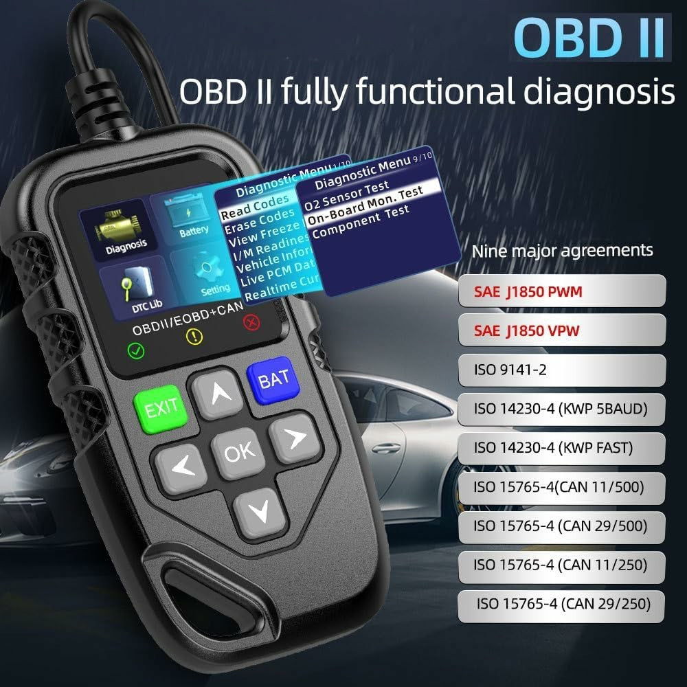 YM119 OBD2 Scanner Engine Fault Code Reader Battery Test Diagnostic Tool