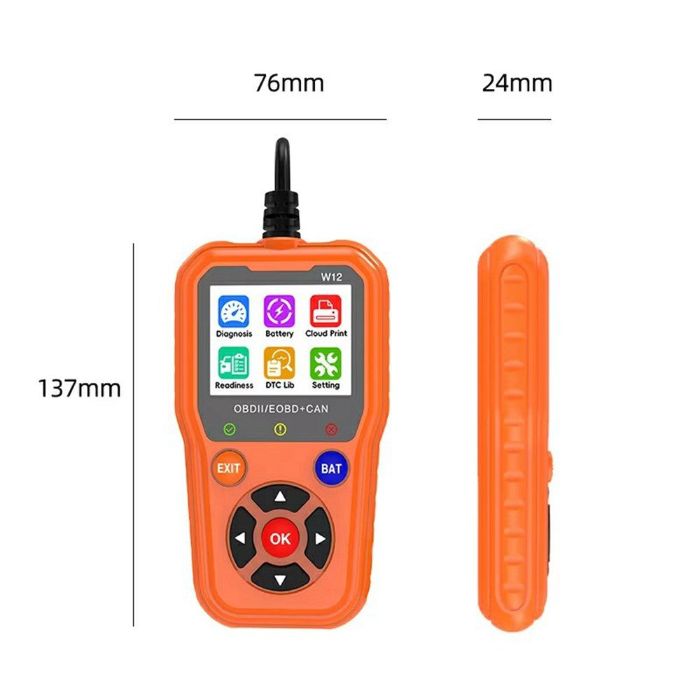 W12 OBD2 Scanner OBDII / EOBD+CAN Car Diagnostic Tool with Battery Test 35000+ DTC Lookup