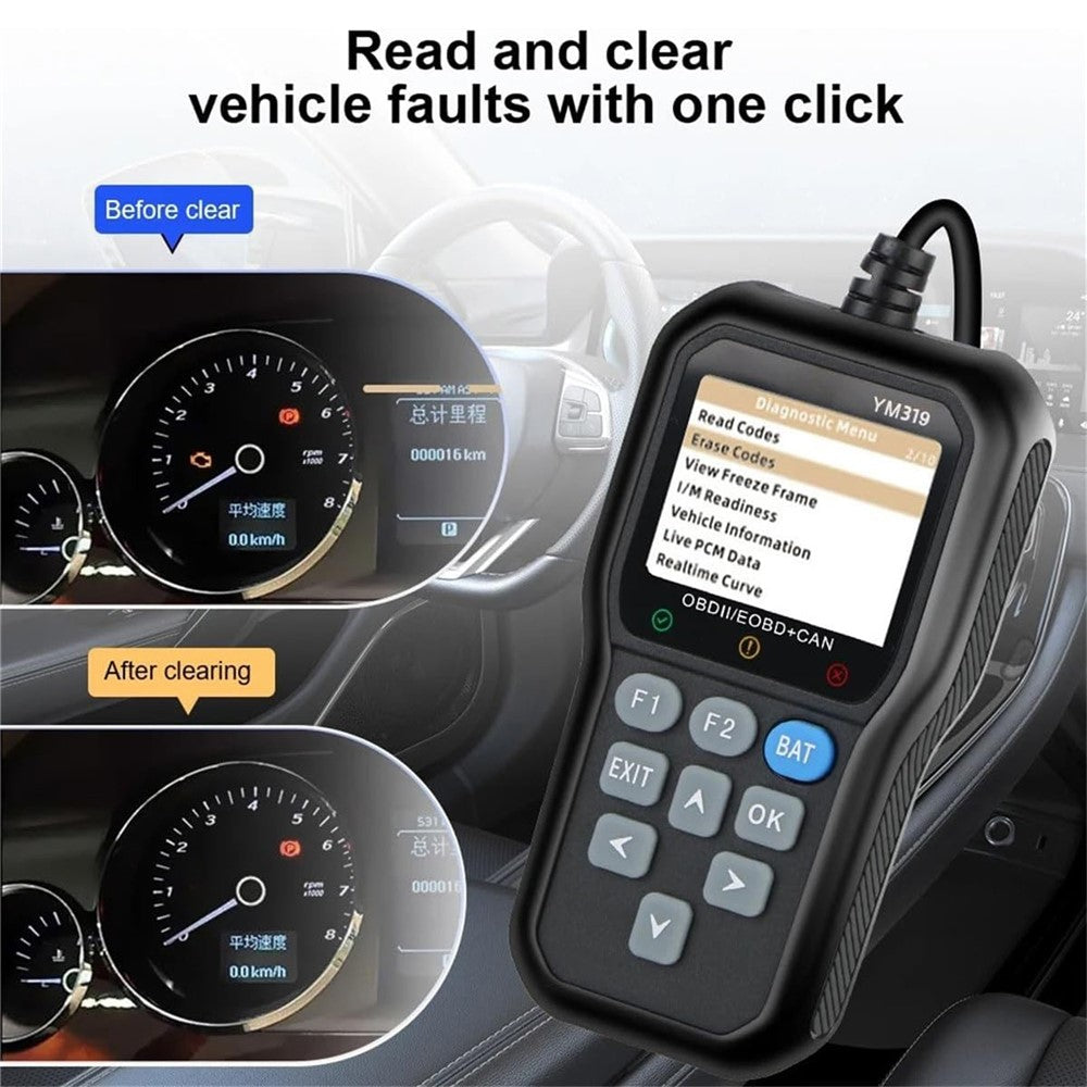 YM319 OBD2 Scanner Engine Fault Code Reader Battery Voltage Tester Automotive Diagnostic Tool