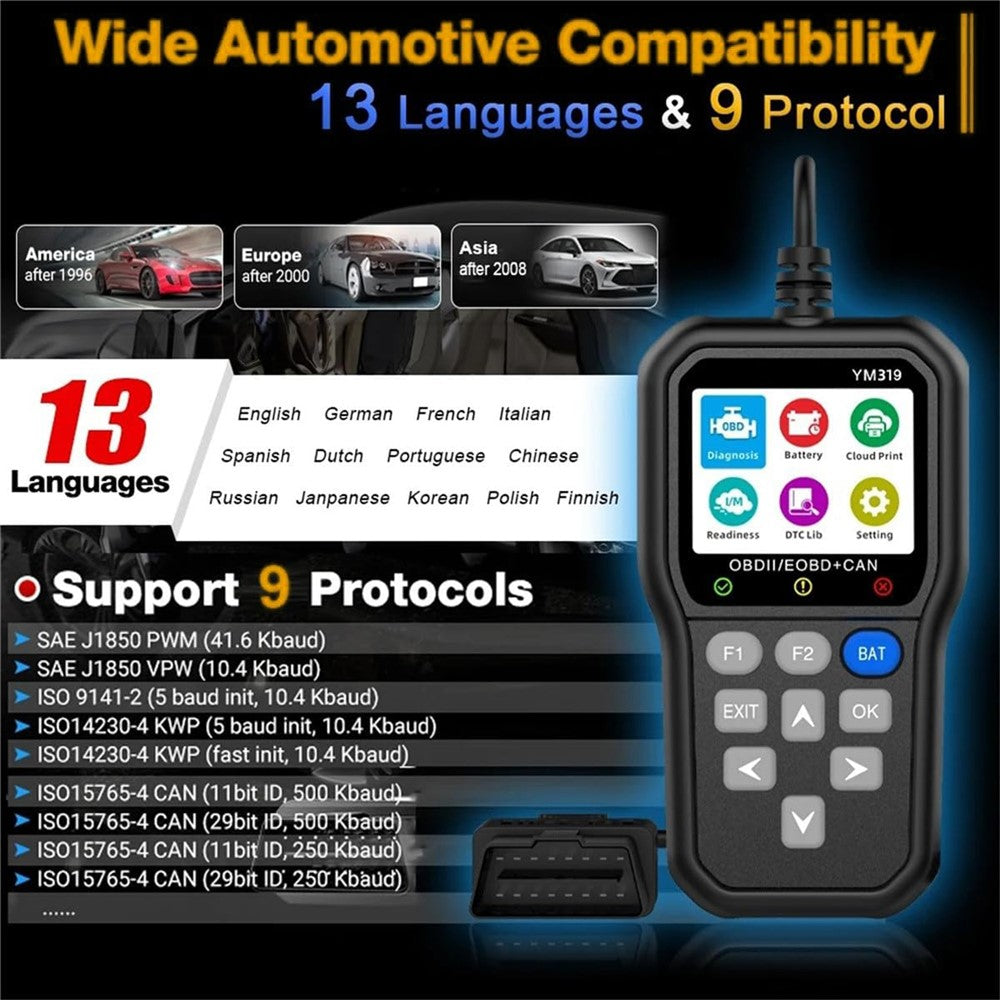 YM319 OBD2 Scanner Engine Fault Code Reader Battery Voltage Tester Automotive Diagnostic Tool