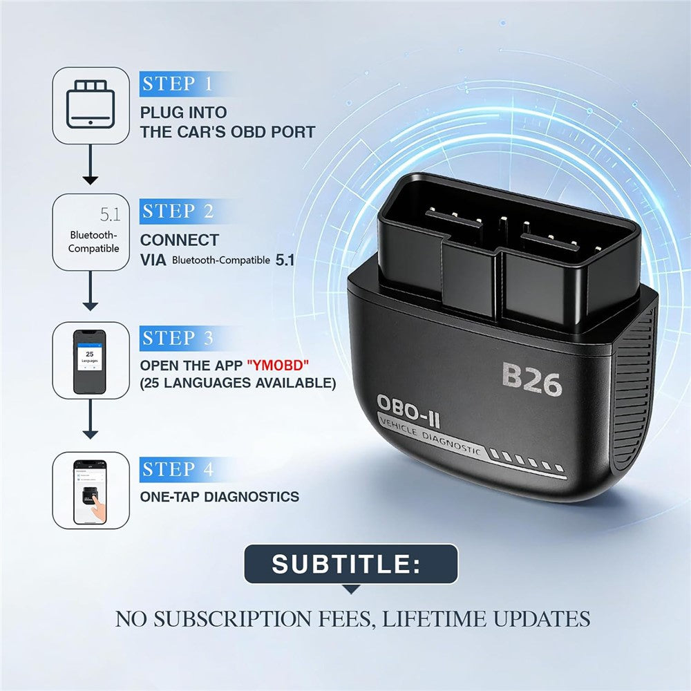 B26 Bluetooth-compatible 5.1 OBD2 Car Diagnostic Scanner ELM327 Engine Code Reader