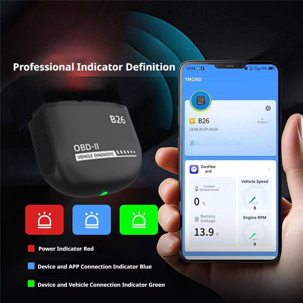 B26 Bluetooth-compatible 5.1 OBD2 Car Diagnostic Scanner ELM327 Engine Code Reader