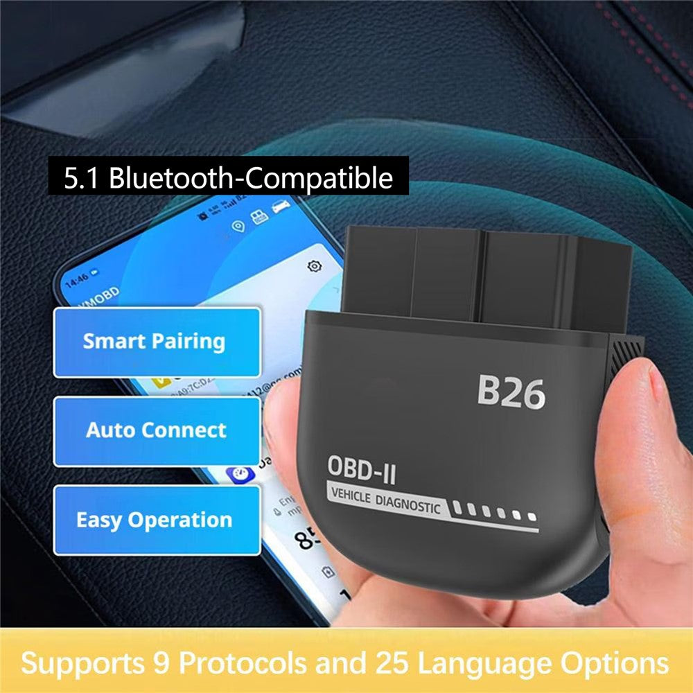 B26 Bluetooth-compatible 5.1 OBD2 Car Diagnostic Scanner ELM327 Engine Code Reader