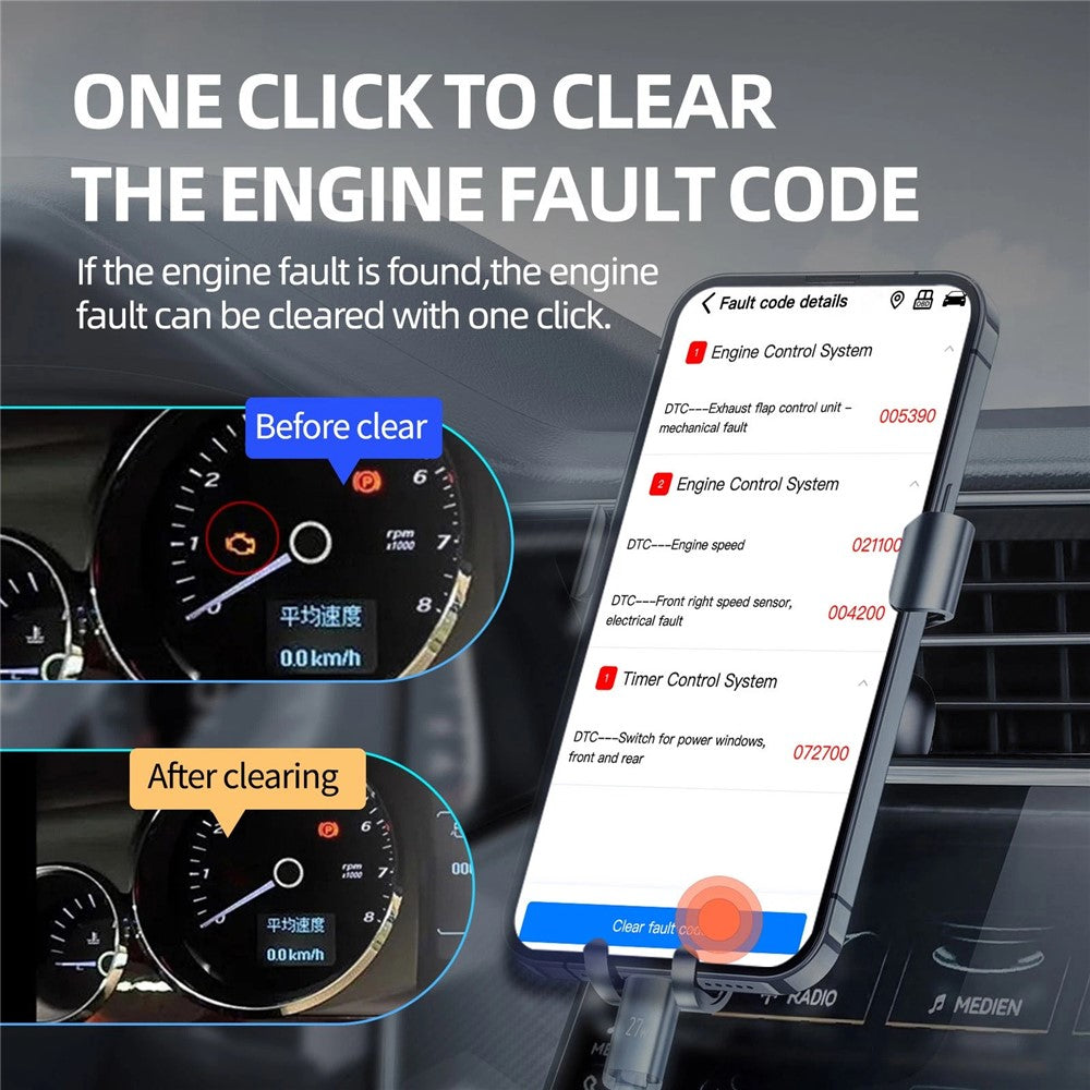 B28 OBD2 Scanner ELM327 Bluetooth-compatible 5.1 Car Engine Diagnostic Code Reader