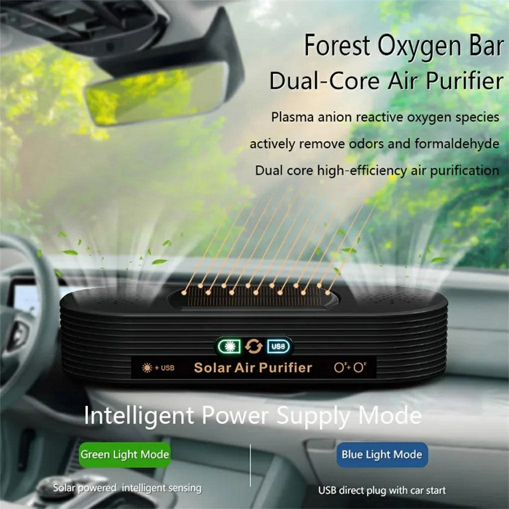 Solar Car Air Purifier 15 Million Negative Ions 0.5W USB Powered Odor Remover for Vehicle