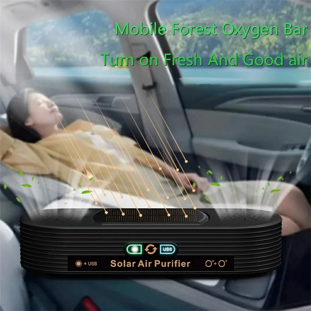 Solar Car Air Purifier 15 Million Negative Ions 0.5W USB Powered Odor Remover for Vehicle