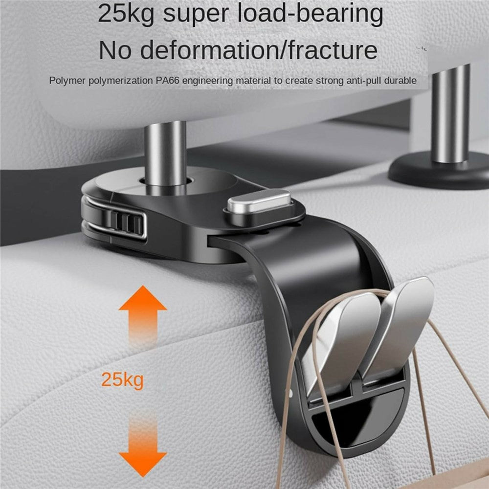 Dual Hook Car Headrest Hanger Organizer 25kg Load Capacity Foldable Hanging Storage Rack for Vehicle Seat Back
