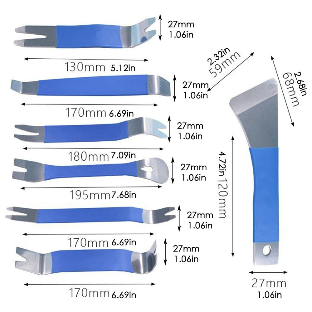 7Pcs Stainless Steel Car Pry Bar Tool Set Multi-Size Trim Removal Pry Bars for Car Door Panel Dashboard Removal