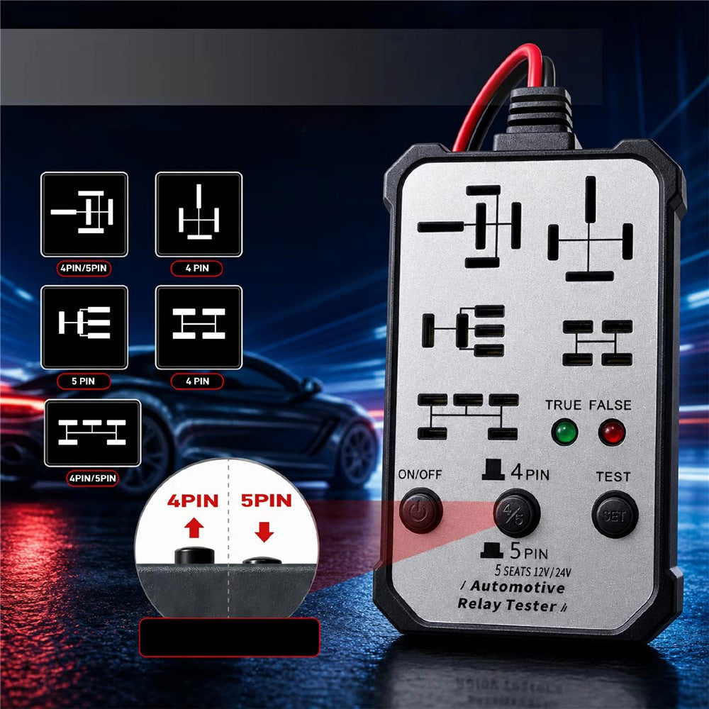 Automotive Relay Tester 12V / 24V Dual Voltage Diagnostic Tool 5-Position Multi-Function Relay Detector for Vehicle Repair