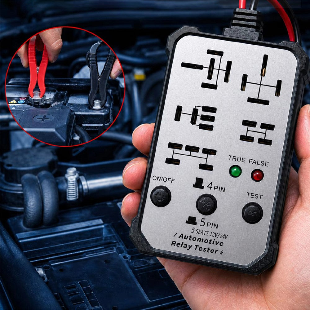 Automotive Relay Tester 12V / 24V Dual Voltage Diagnostic Tool 5-Position Multi-Function Relay Detector for Vehicle Repair