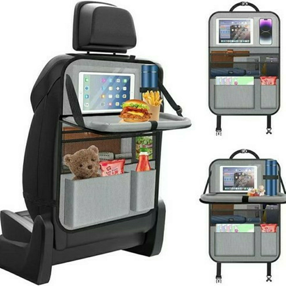 Car Back Seat Organizer with Foldable Tray 600D Oxford Fabric Waterproof Multi-Pocket Storage Bag for Car Travel