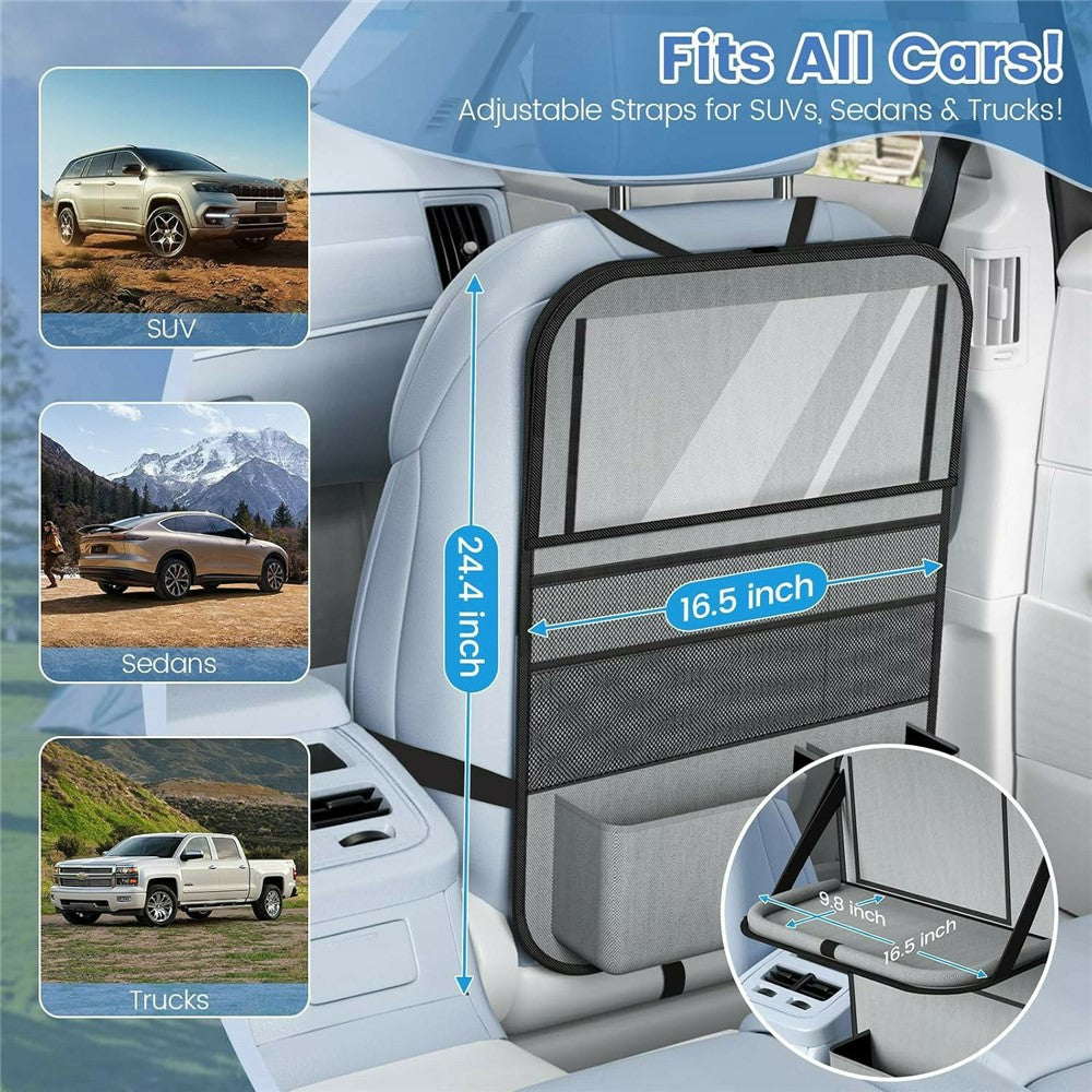 Car Back Seat Organizer with Foldable Tray 600D Oxford Fabric Waterproof Multi-Pocket Storage Bag for Car Travel