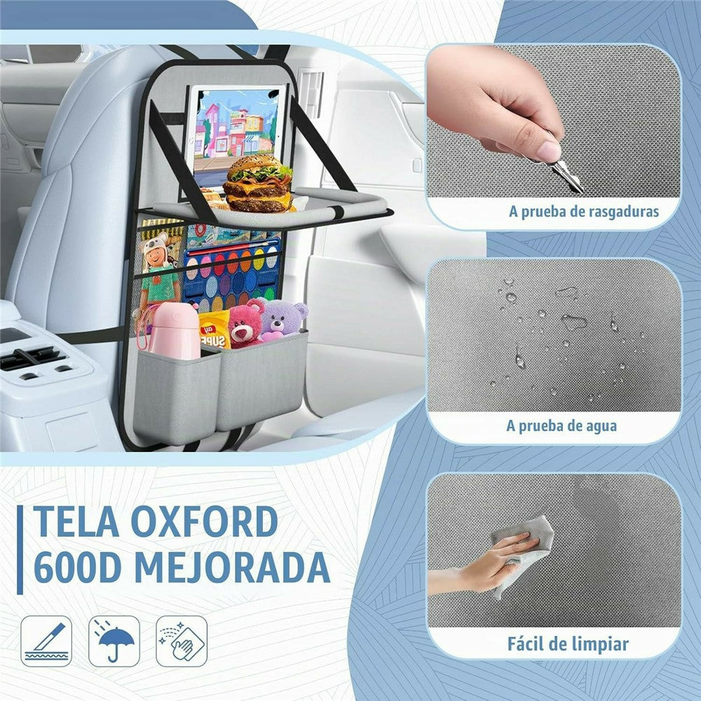 Car Back Seat Organizer with Foldable Tray 600D Oxford Fabric Waterproof Multi-Pocket Storage Bag for Car Travel