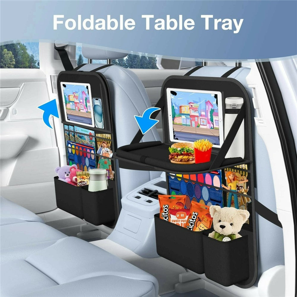 Car Back Seat Organizer with Foldable Tray 600D Oxford Fabric Waterproof Multi-Pocket Storage Bag for Car Travel