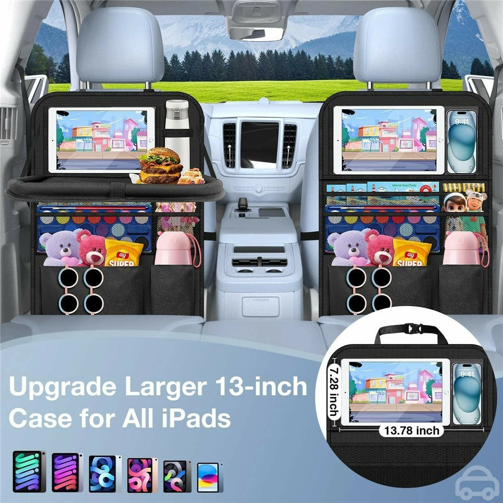 Car Back Seat Organizer with Foldable Tray 600D Oxford Fabric Waterproof Multi-Pocket Storage Bag for Car Travel