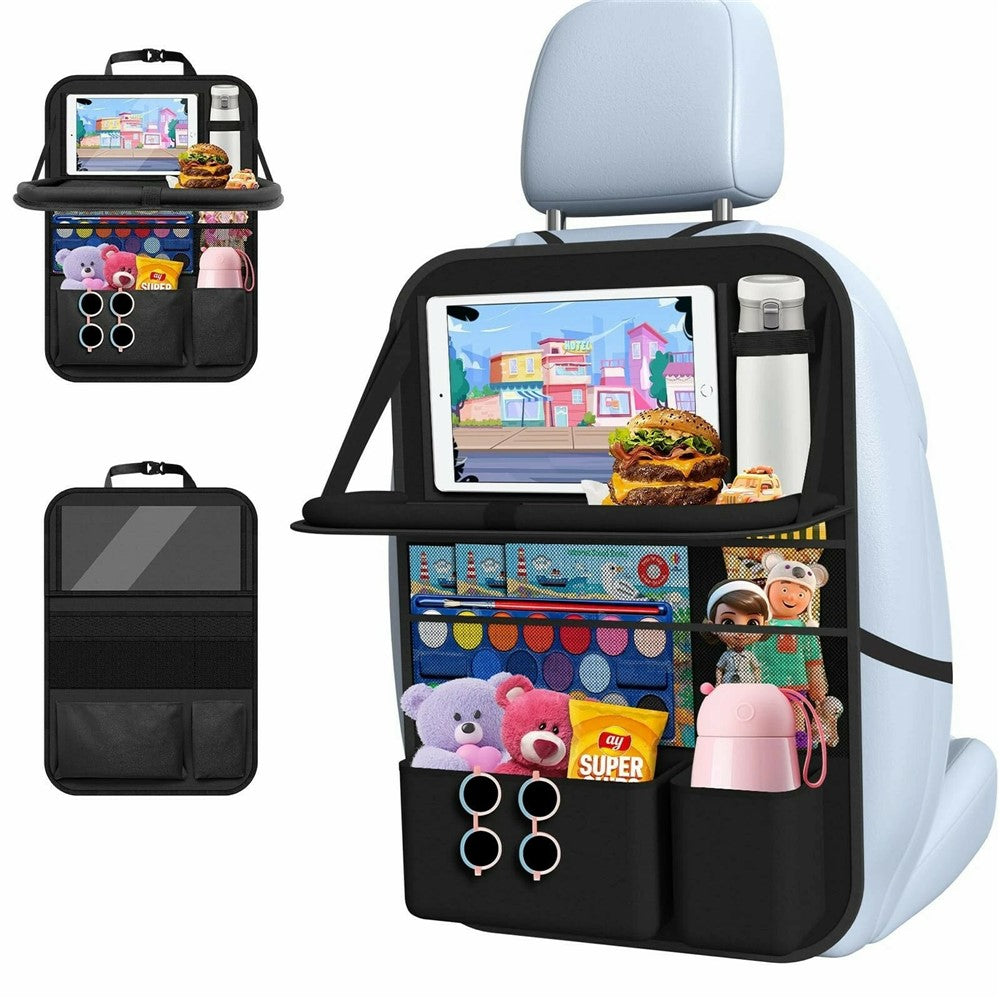 Car Back Seat Organizer with Foldable Tray 600D Oxford Fabric Waterproof Multi-Pocket Storage Bag for Car Travel