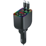 T5 Car Charger Bluetooth-compatible 5.3 MP3 Player 100W Fast Charging Built-in Retractable Cables Starry Sky LED Light